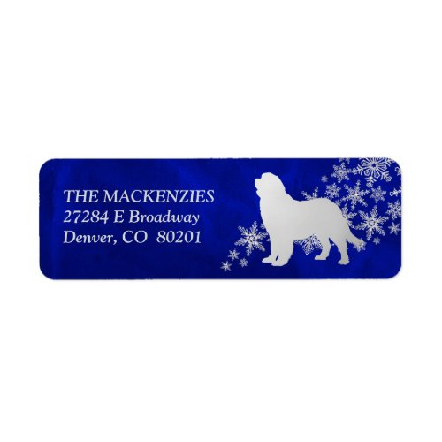 Blue Winter Newfoundland Dog Return Address Label