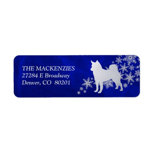 Blue Winter Norwegian Elkhound Dog Return Address Label