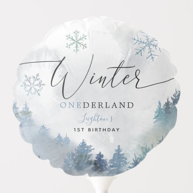 Blue Winter ONEderland 1st Birthday Party Balloon (Front)