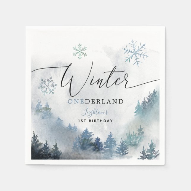 Blue Winter ONEderland Boy's Birthday Party Napkins (Front)