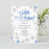 BLUE Winter ONEderland Snow Birthday Invite (Standing Front)