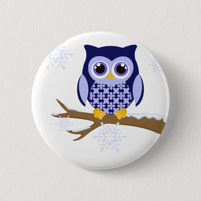 Blue winter owl button (Front)