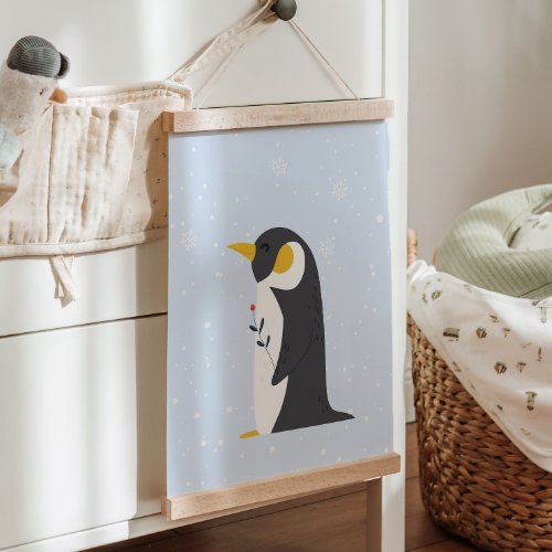 Blue Winter  Penguin Arctic Animal Nursery Decor Hanging Tapestry