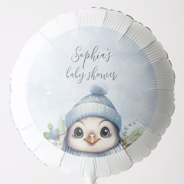 Blue Winter Penguin Baby Shower Balloon (Front)