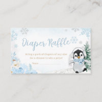 Blue Winter Penguin Baby Shower Diaper Raffle