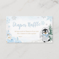 Blue Winter Penguin Baby Shower Diaper Raffle Enclosure Card