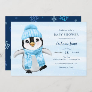 Blue Winter Penguin Baby Shower invitation