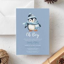 Blue Winter Penguin Baby Shower Invitation