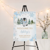 Blue Winter Penguin Baby Shower Welcome Sign