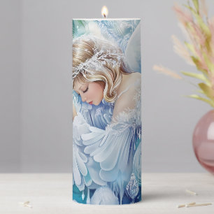 Blue Winter Pillar Candle