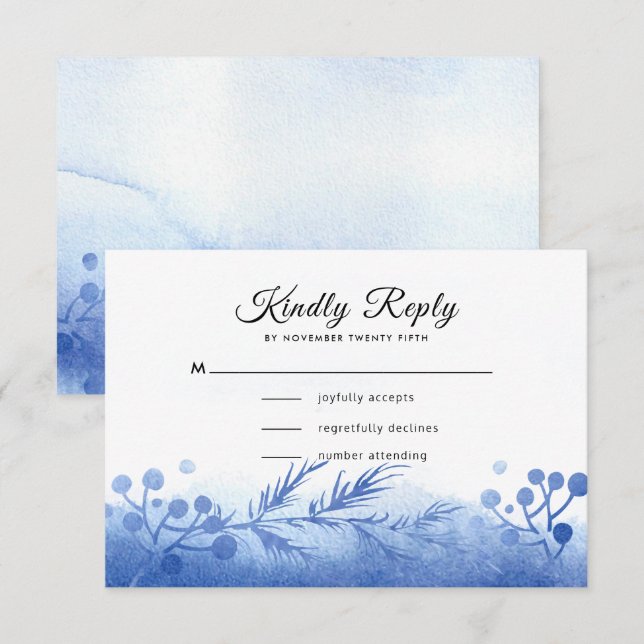 Blue Winter Pine Branches and Berries RSVP Card (Front/Back)