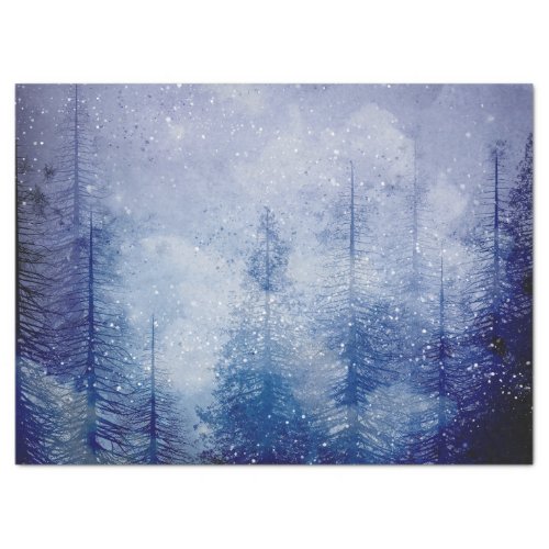Blue Winter Pine Tree Forest Decoupage Tissue Paper