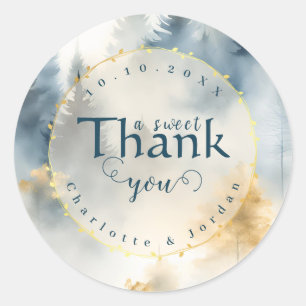 Blue Winter Pine Tree Forest Wedding Thank You Classic Round Sticker