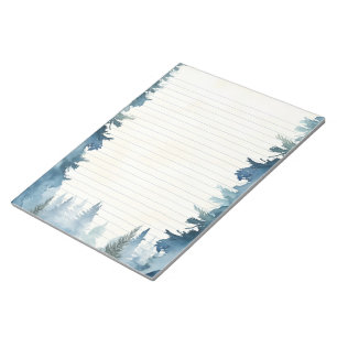Blue winter pine trees lined notepad