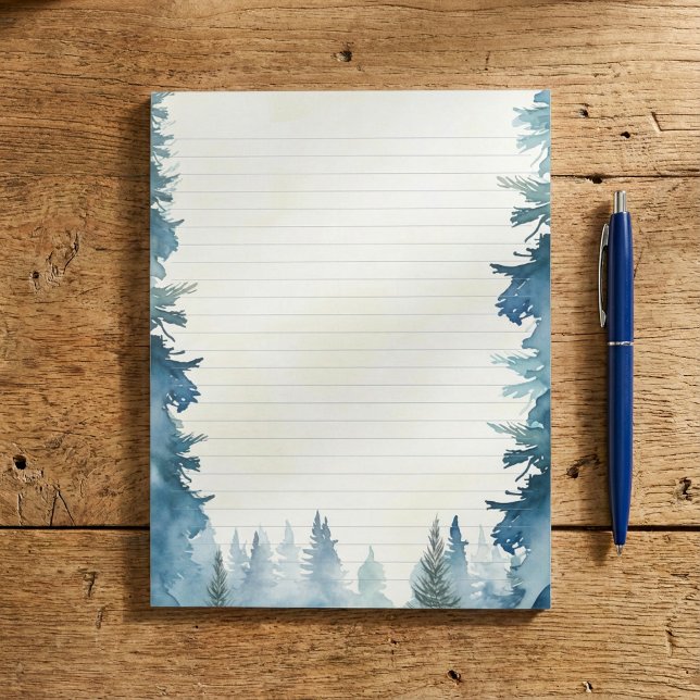 Blue winter pine trees lined notepad (Blue winter pine trees lined notepad.)