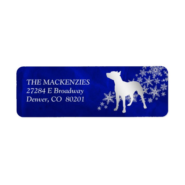 Blue Winter Pit Bull Return Address Label (Front)