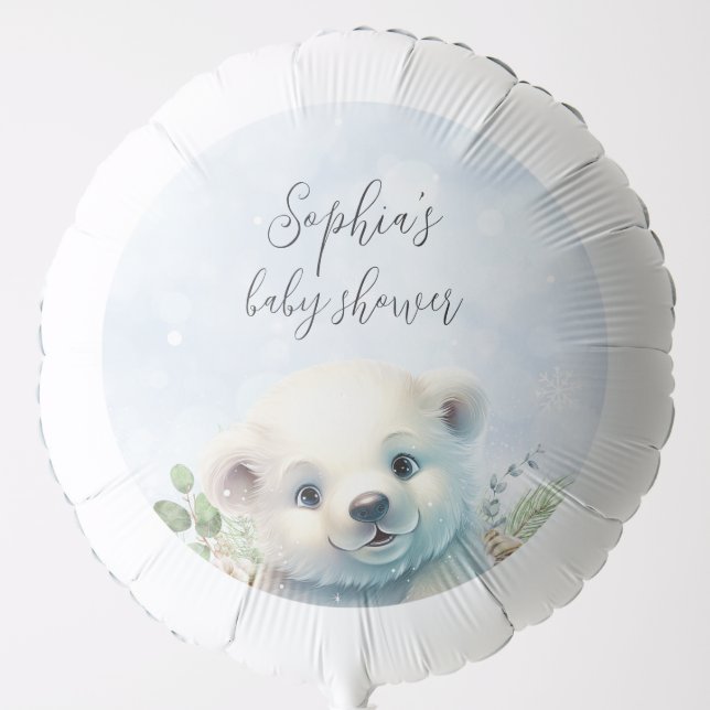 Blue Winter Polar Bear Baby Shower Balloon (Front)