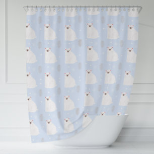 Blue Winter Polar Bear Pattern Nursery Decor Shower Curtain