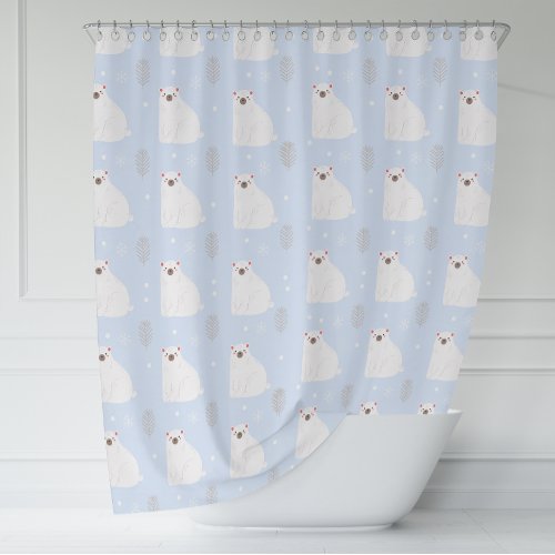 Blue Winter Polar Bear Pattern Nursery Decor Shower Curtain