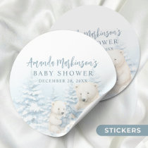 Blue Winter Polar Bear Watercolor Baby Shower Classic Round Sticker