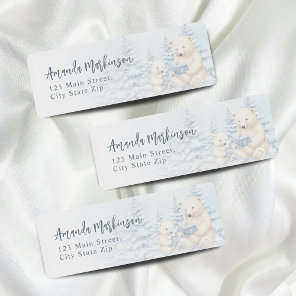Blue Winter Polar Bear Watercolor Baby Shower Label