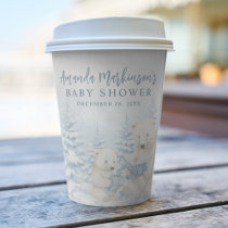 Blue Winter Polar Bear Watercolor Baby Shower Paper Cups