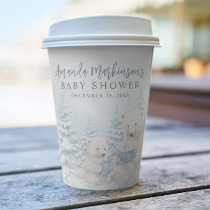 Blue Winter Polar Bear Watercolor Baby Shower Paper Cups