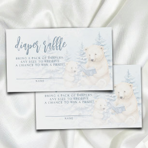 Blue Winter Polar Bear Watercolor Diaper Raffle Enclosure Card