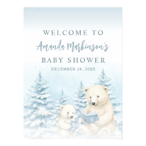 Blue Winter Polar Bear Watercolor Welcome Sign
