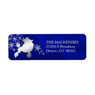 Blue Winter Poodle Return Address Label