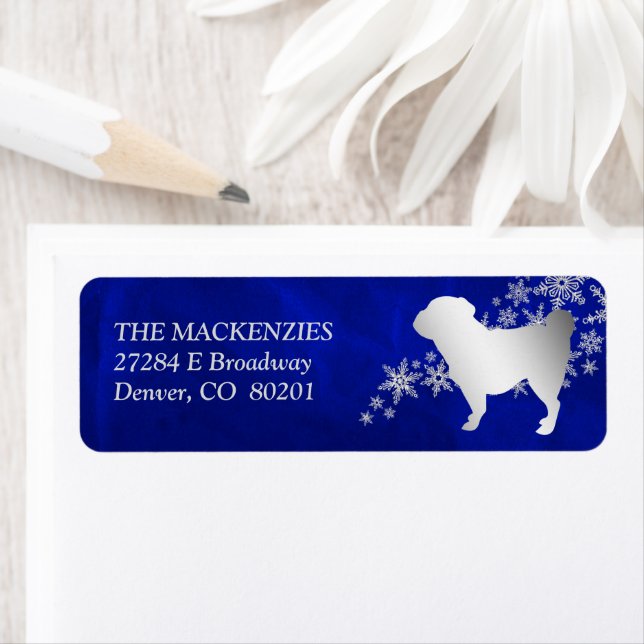 Blue Winter Pug Return Address Label (Insitu)