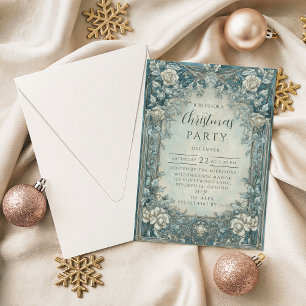 Blue Winter Rose Christmas Invitation