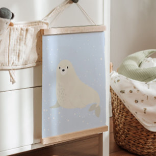 Blue Winter   Sea Lion Arctic Animal Nursery Decor Hanging Tapestry