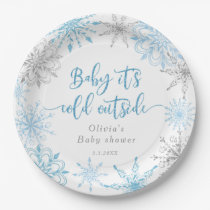 Blue winter silver snowflakes baby shower Balloon Paper Plates