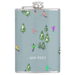 Blue Winter Skiers Skiing pattern  Flask