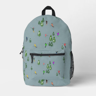Blue Winter Skiers Skiing pattern  Printed Backpack