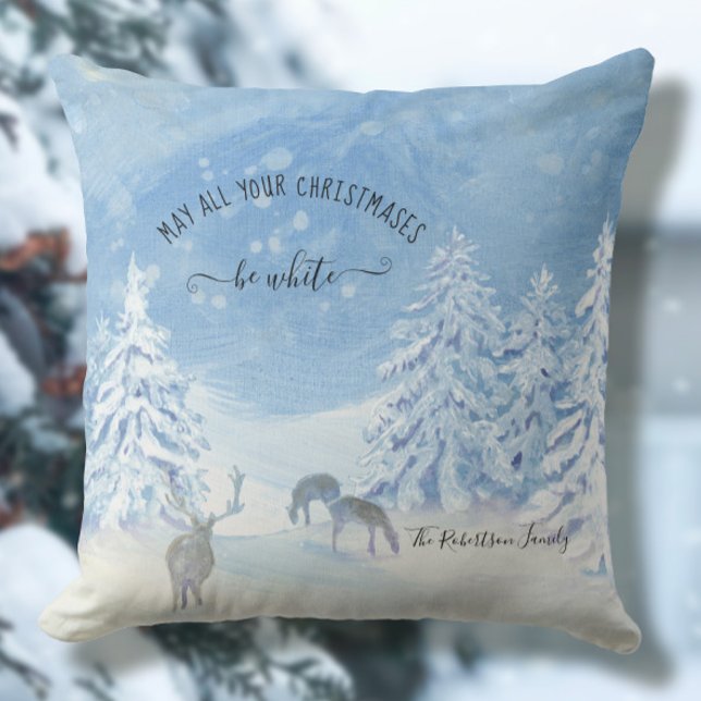 Blue Winter Snow Christmas be White Family Name Throw Pillow (Creator Uploaded)