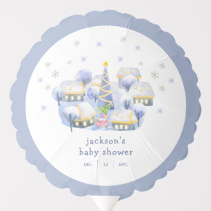 Blue Winter Snow It Take A Village Baby Shower  Balloon