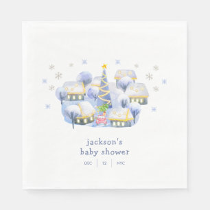 Blue Winter Snow It Take A Village Baby Shower Napkins