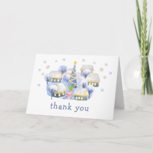 Blue Winter Snow It Take A Village Baby Shower  Thank You Card