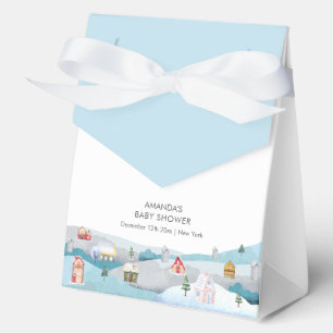 Blue Winter Snow It Takes A Village Baby Shower Favor Boxes