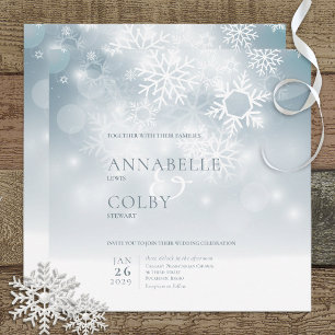 Blue Winter Snow Modern Square Wedding Invitation