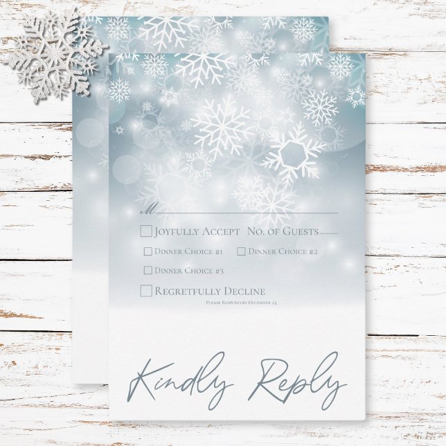 Blue Winter Snow Modern Wedding Dinner RSVP Card (Blue Winter Snow Modern Wedding Dinner RSVP Card)