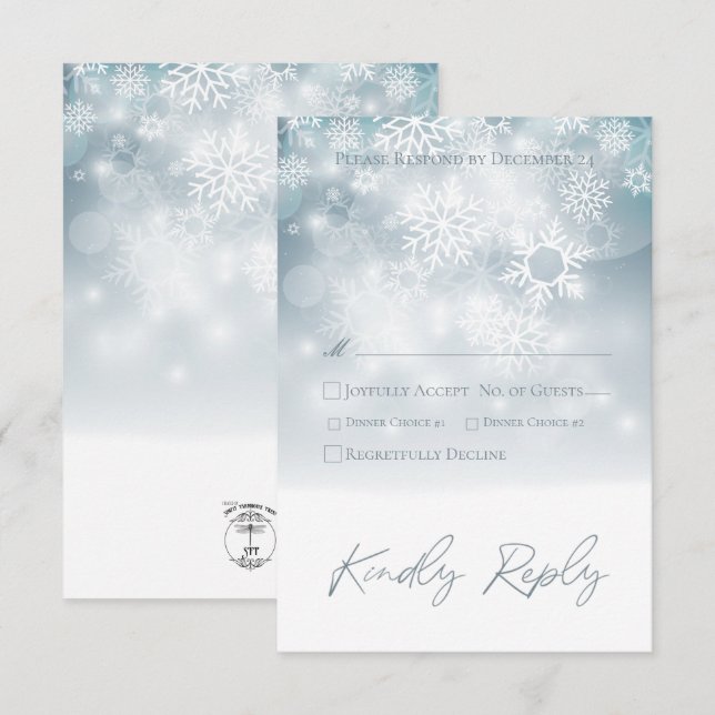 Blue Winter Snow Modern Wedding  RSVP Card (Front/Back)