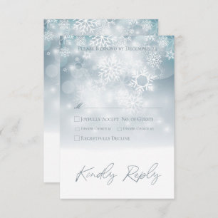 Blue Winter Snow Modern Wedding RSVP Card