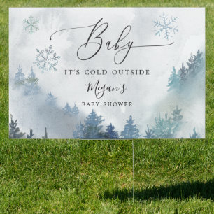 Blue Winter Snow Mountain Baby Shower Sign