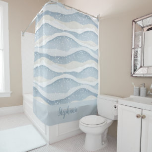 Blue Winter Snowfall Wave Personalized Pattern Shower Curtain