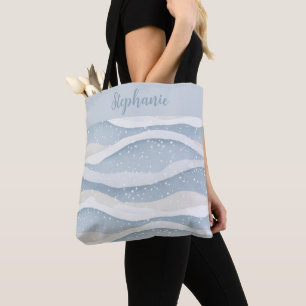Blue Winter Snowfall Wave Personalized Pattern Tote Bag