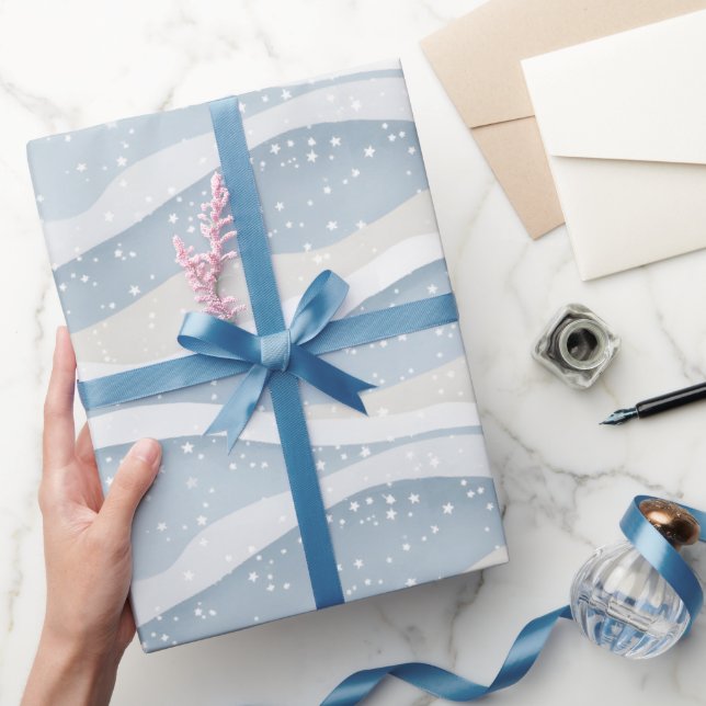 Blue Winter Snowfall Wave Personalized Pattern Wrapping Paper (Gifting)