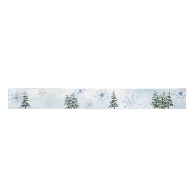 Blue Winter Snowflake and Pine tree Gift Ribbon (Front)